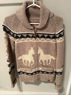 TNA Taupe and Black Patterned Lambswool Zip Cardigan